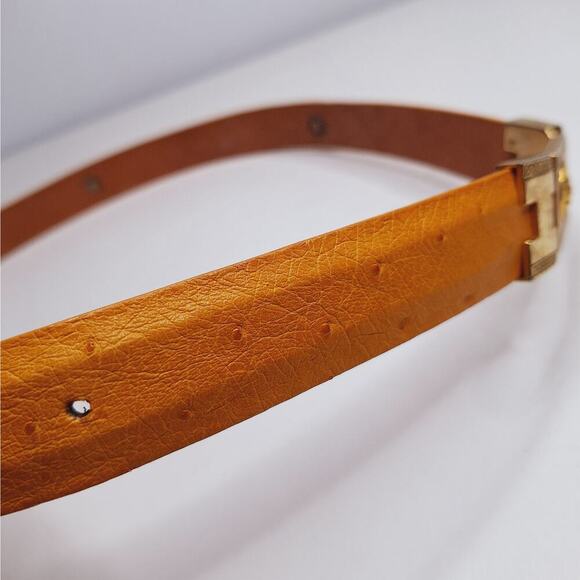 Wild West Belt Ostrich Leather Lion Greek Key Meander Yellow Gold Western 38 USA - Picture 9 of 13